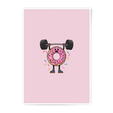 Funny Donut Gym Photographic Prints, Lifting Weights Cartoon Art, Foodie Gift, Cute Prints, Trendy Wall Decor, Pink Background - Tawshia